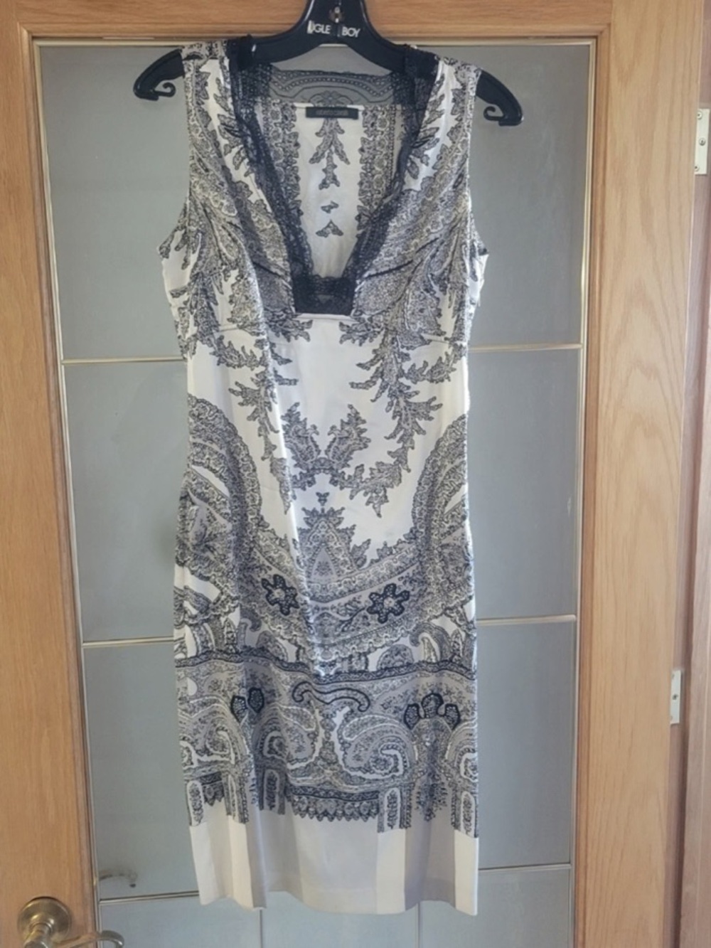 Roberto Cavalli White Midi Dress with Black Paisley Lace